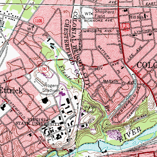Topographic Map of Julia Louise Barrett - Henry Colson Jackson Hall, VA