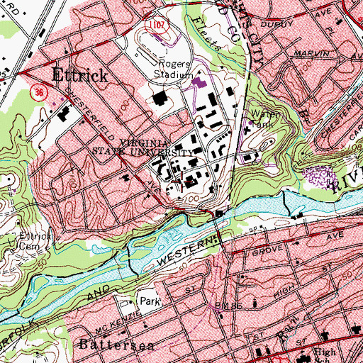 Topographic Map of Lindsay - Montague Building, VA