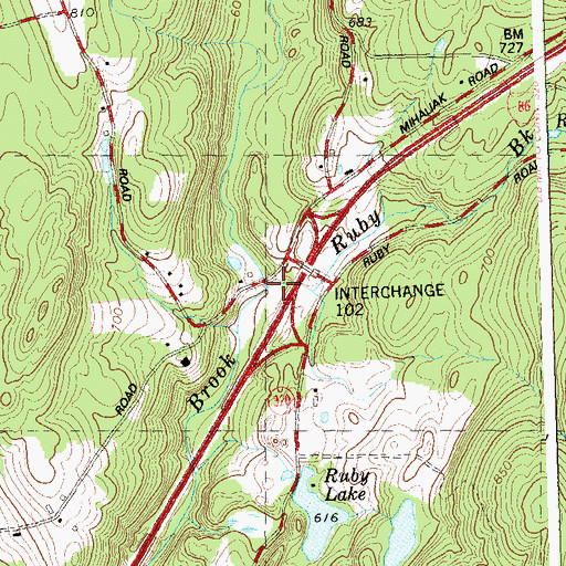 Topographic Map of Ruby Brook, CT