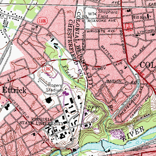 Topographic Map of Powell Pavilion, VA