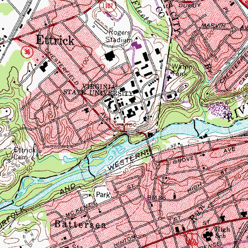 Topographic Map of President's Residence - Virginia State University, VA