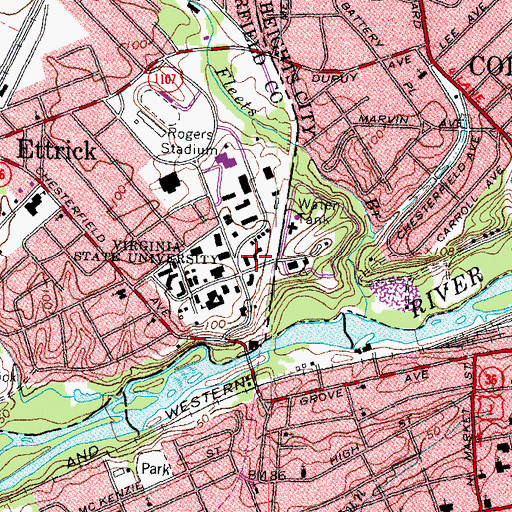 Topographic Map of Professor Daniel Barclay William Hall, VA