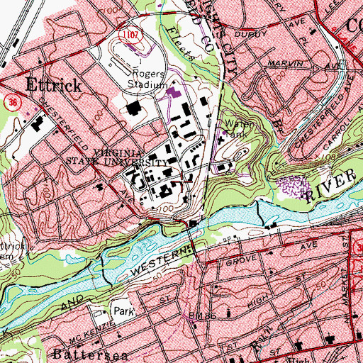 Topographic Map of Vawter Hall, VA