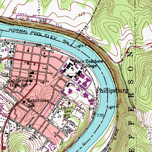 Topographic Map of Noss Hall, PA