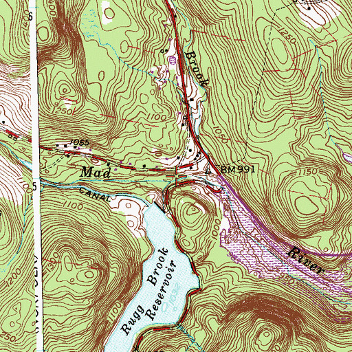 Topographic Map of Rugg Brook, CT