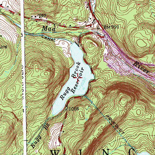 Topographic Map of Rugg Brook Reservoir, CT