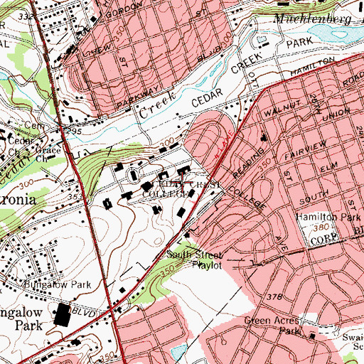 Topographic Map of Tompkins College Center, PA