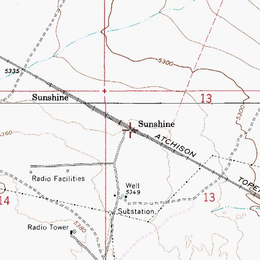 Topographic Map of Sunshine Railroad Station, AZ
