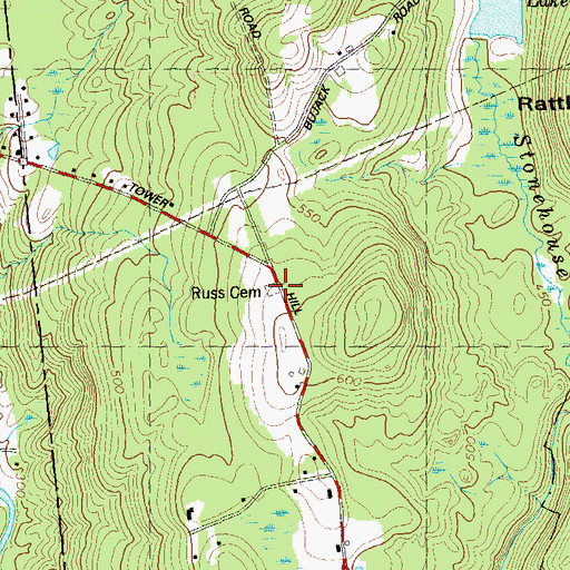 Topographic Map of Russ Cemetery, CT