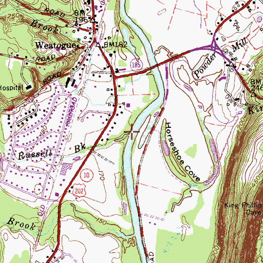 Topographic Map of Russell Brook, CT