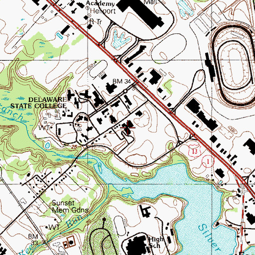 Topographic Map of Delaware State University Education and Humanities Building, DE