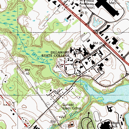 Topographic Map of Delaware State University Fleet Services, DE