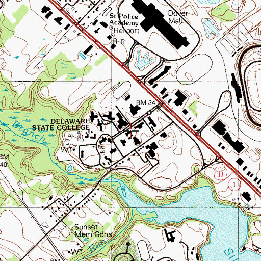 Topographic Map of Delaware State University Grossley Hall, DE