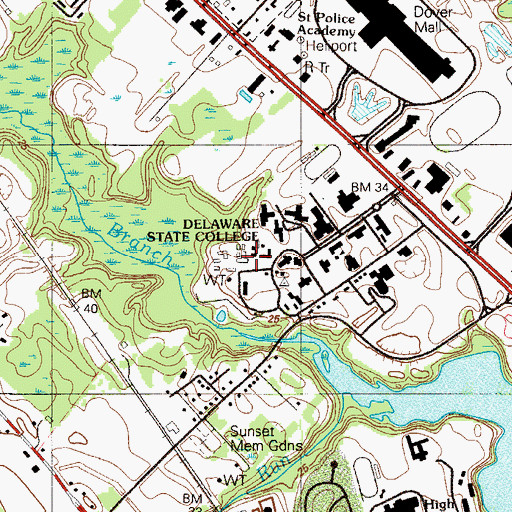 Topographic Map of Delaware State University James W Baker Center, DE