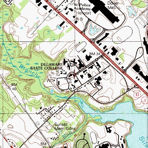 Topographic Map of Delaware State University Maurice Thomasson Building, DE