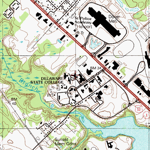 Topographic Map of Delaware State University Medgar Evers Hall, DE