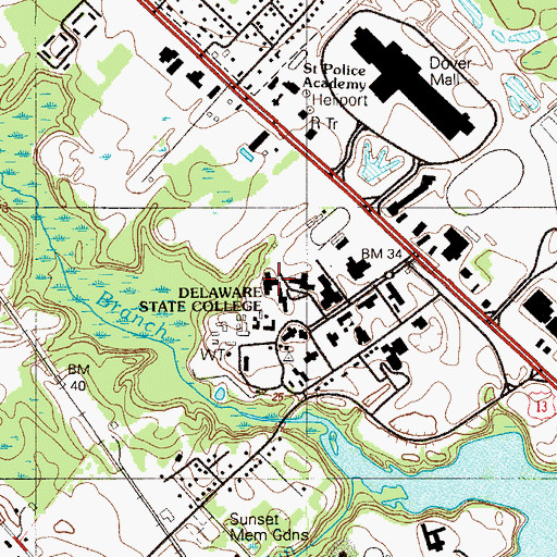 Topographic Map of Delaware State University Meta V Jenkins Hall, DE