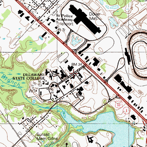 Topographic Map of Pedestrian Mall, DE