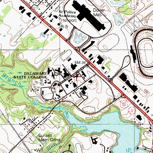 Topographic Map of Delaware State University Science Center North, DE