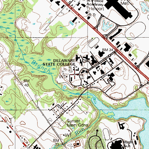 Topographic Map of Delaware State University Ulysses S Washington Building, DE