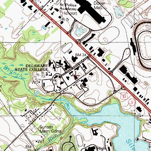 Topographic Map of Delaware State University William C Jason Library, DE