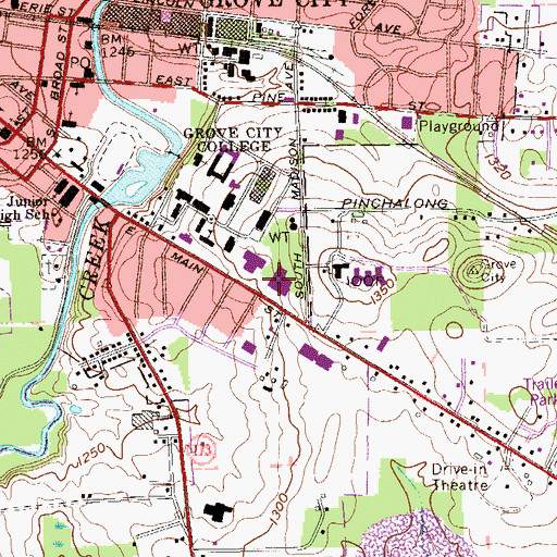 Topographic Map of J Howard Pew Fine Arts Center, PA