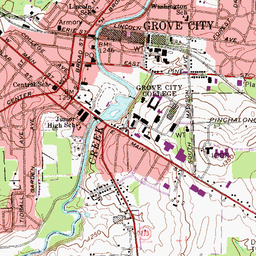 Topographic Map of President's Residence - Grove City College, PA