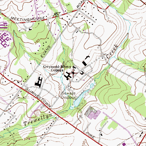 Topographic Map of Lourdes Library, PA