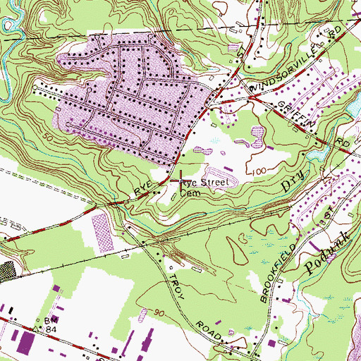 Topographic Map of Rye Street Cemetery, CT