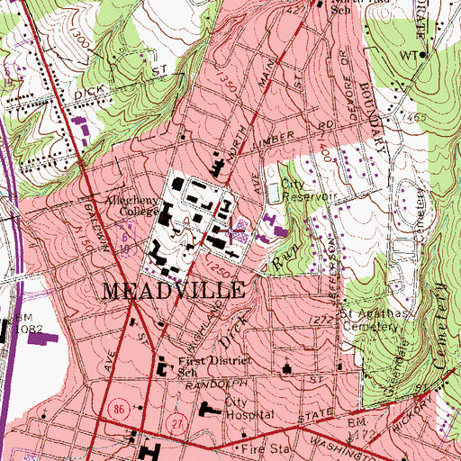Topographic Map of Doane Hall (Art), PA
