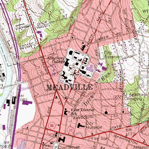 Topographic Map of Ford Memorial Chapel, PA