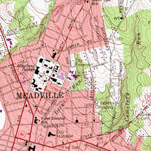 Topographic Map of Mellon Recreation Building, PA