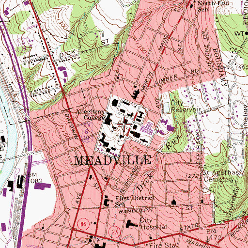 Topographic Map of Reis Hall, PA