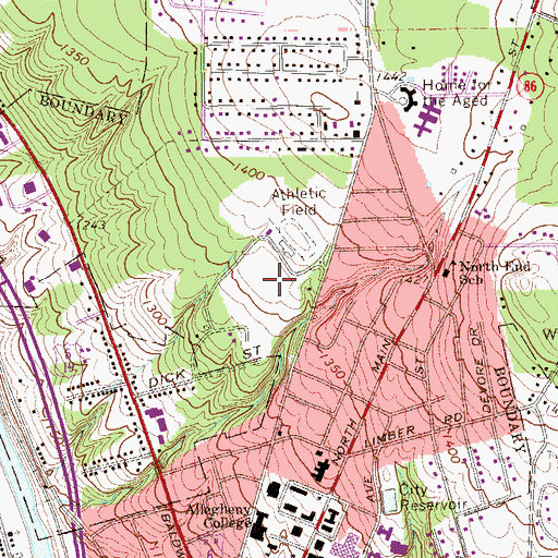 Topographic Map of Robertson Athletic Complex, PA