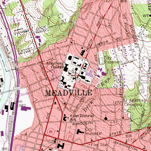 Topographic Map of Ruter Hall, PA