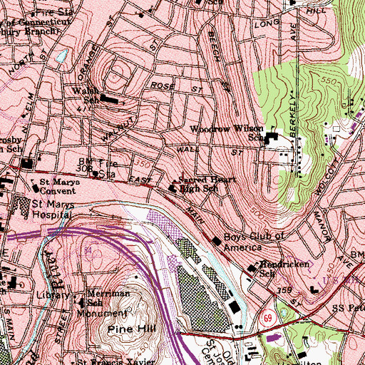 Topographic Map of Sacred Heart High School, CT