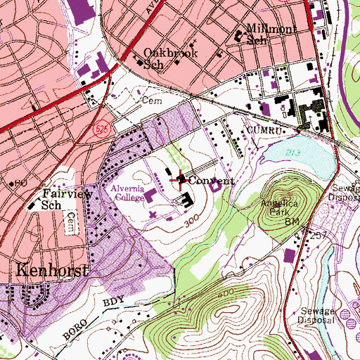 Topographic Map of Sacret Heart Convent, PA