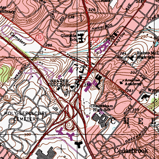 Topographic Map of Dilworth Hall, PA