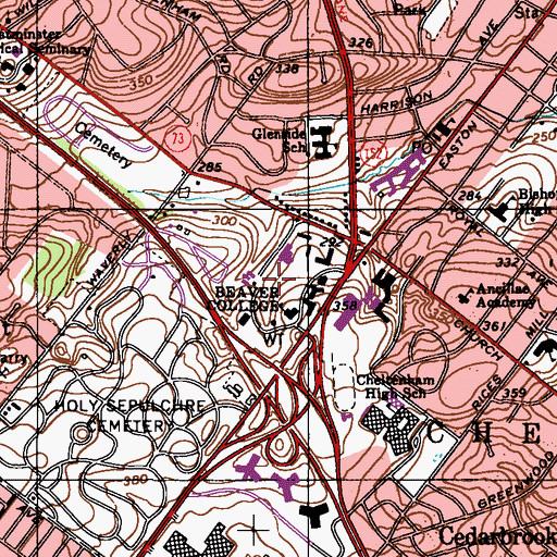 Topographic Map of Kuch Recreation and Athletic Center, PA