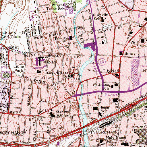 Topographic Map of Sacred Heart School, CT