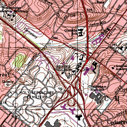 Topographic Map of Spruance Fine Arts Center, PA