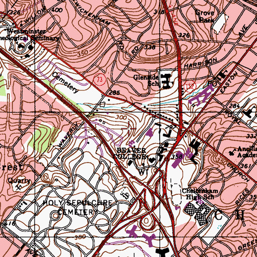 Topographic Map of Weiss Tennis Courts, PA