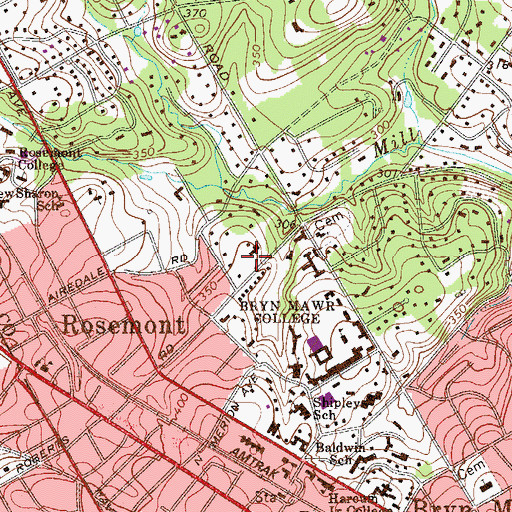 Topographic Map of Brecon Residence Hall, PA