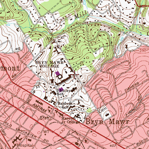 Topographic Map of Dalton Hall, PA