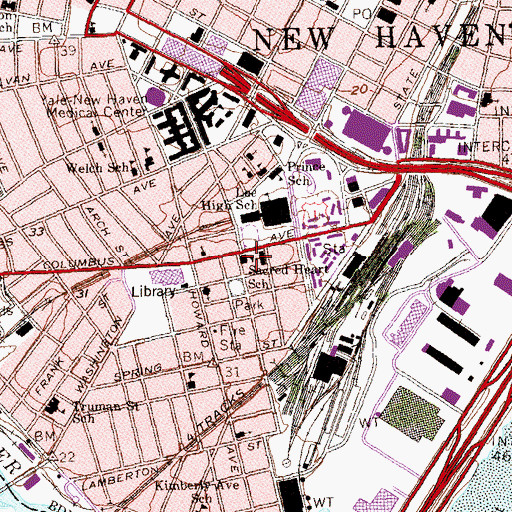 Topographic Map of Sacred Heart School, CT