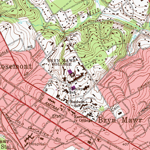 Topographic Map of M Carey Thomas Library, PA