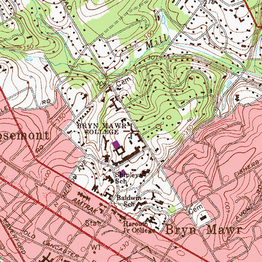 Topographic Map of Merion Residence Hall, PA