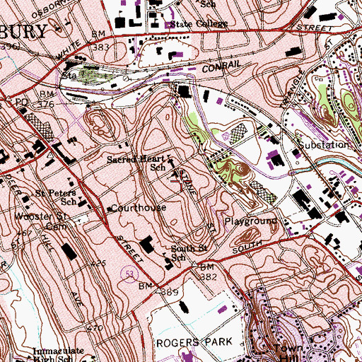 Topographic Map of Sacred Heart School, CT