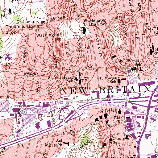 Topographic Map of Sacred Heart School, CT