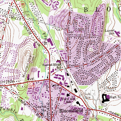 Topographic Map of Sacred Heart School, CT